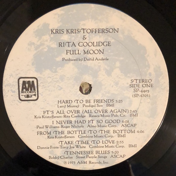 Kris Kristofferson & Rita Coolidge Full Moon Vinyl Album '73 - Picture 2 of 8